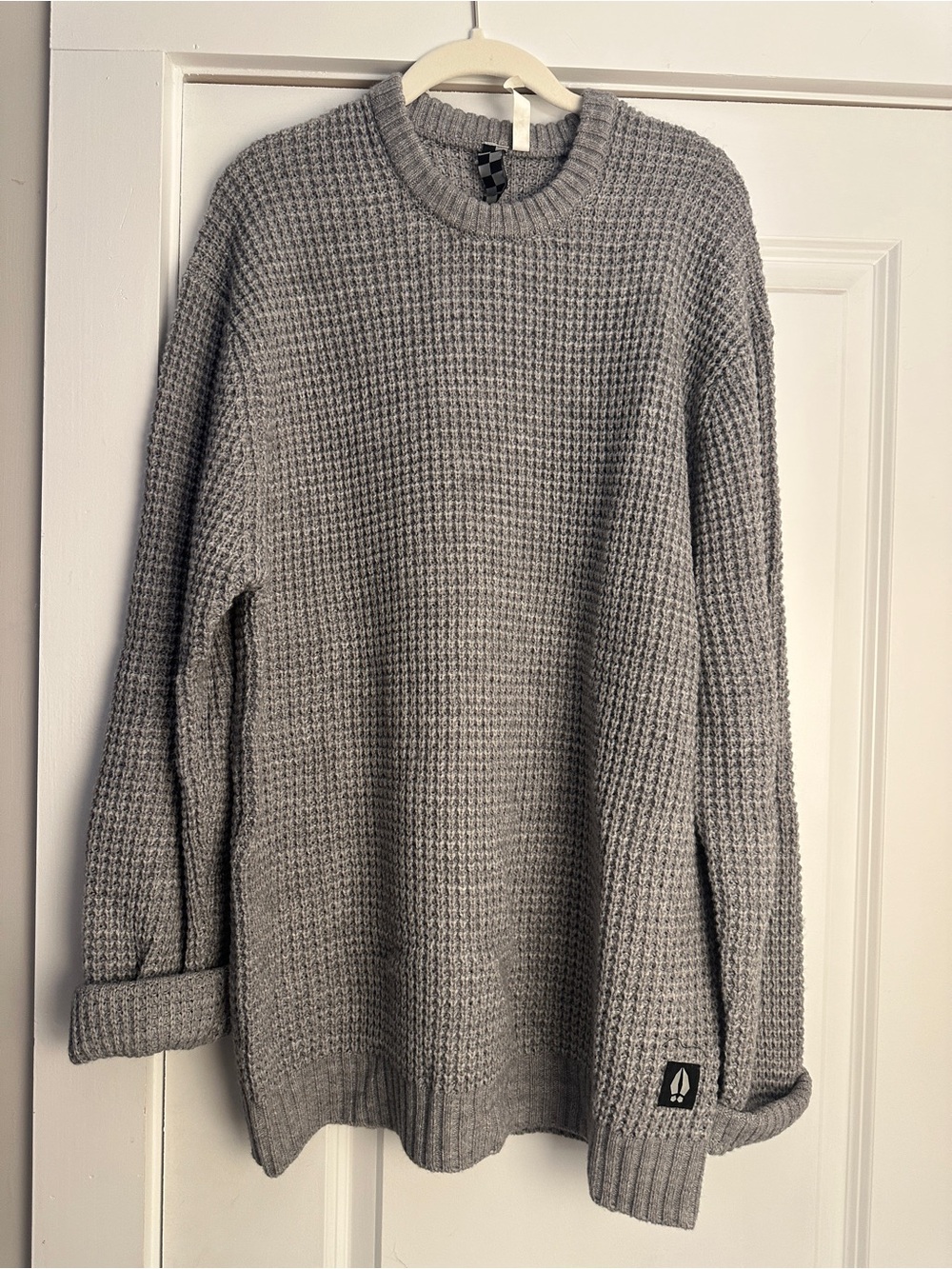 Men's Gray Waffle Knit Crew Sweater